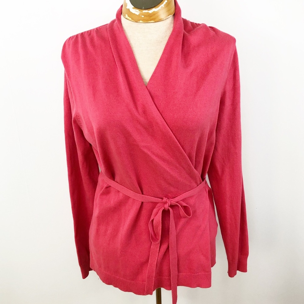 Lands’ End coral lightweight‎ wrap spring cardigan